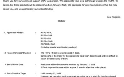 Notice for discontinuation of RCP2-HS series (High-speed Slider Type)