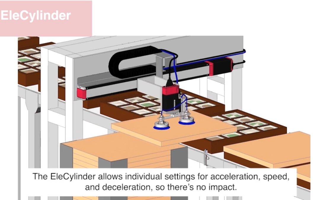 Application Example – Air Cylinder is upgraded to ELECYLINDER – Cookie production line : Lid placement process