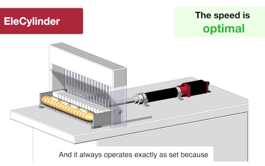 Application Example – Air Cylinder is upgraded to ELECYLINDER – ELECYLINDER Adoption Improves French Bread Cutting Efficiency